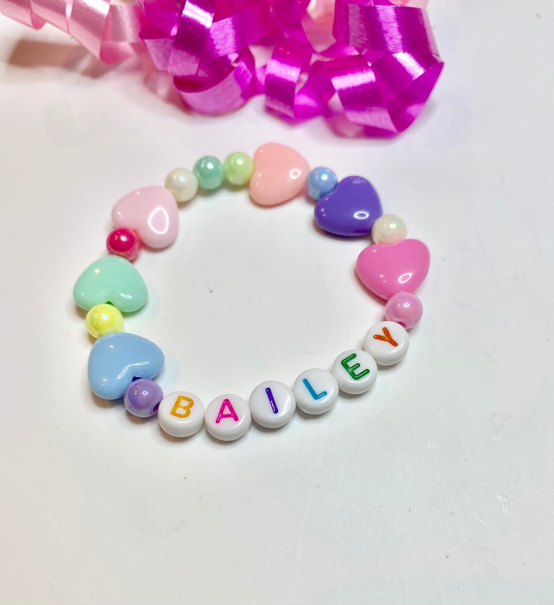 Girl Beaded Name Bracelet Kids Personalized Name Bracelets Etsy
