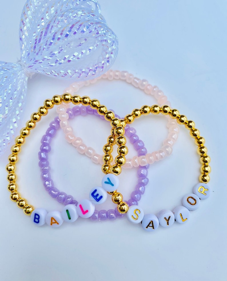 Toddler Jewelry Gift For Girls Kids Gold Beaded Bracelet Gold Letter Bracelet Kids Name Bracelet Personalized Name Bracelet