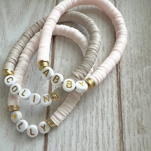 Personalized Beaded Name Bracelet: Gold Disc Accent, Custom Beaded Jewelry