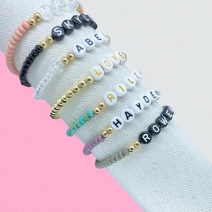 Custom Name Bracelet: Gold Beaded Stacking Bracelets, Mama Jewelry