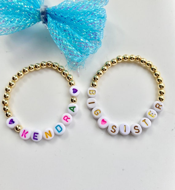 Custom 4 mm Gold Beaded Rainbow Letter Bracelet | Camp Collection Youth - 6 Inches