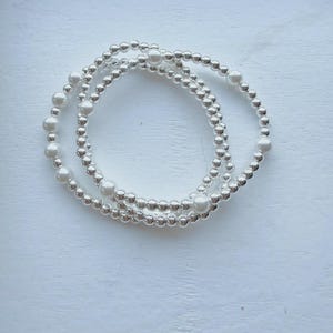 Beaded Silver Bracelet: Pearl Stacking Bracelet for Women