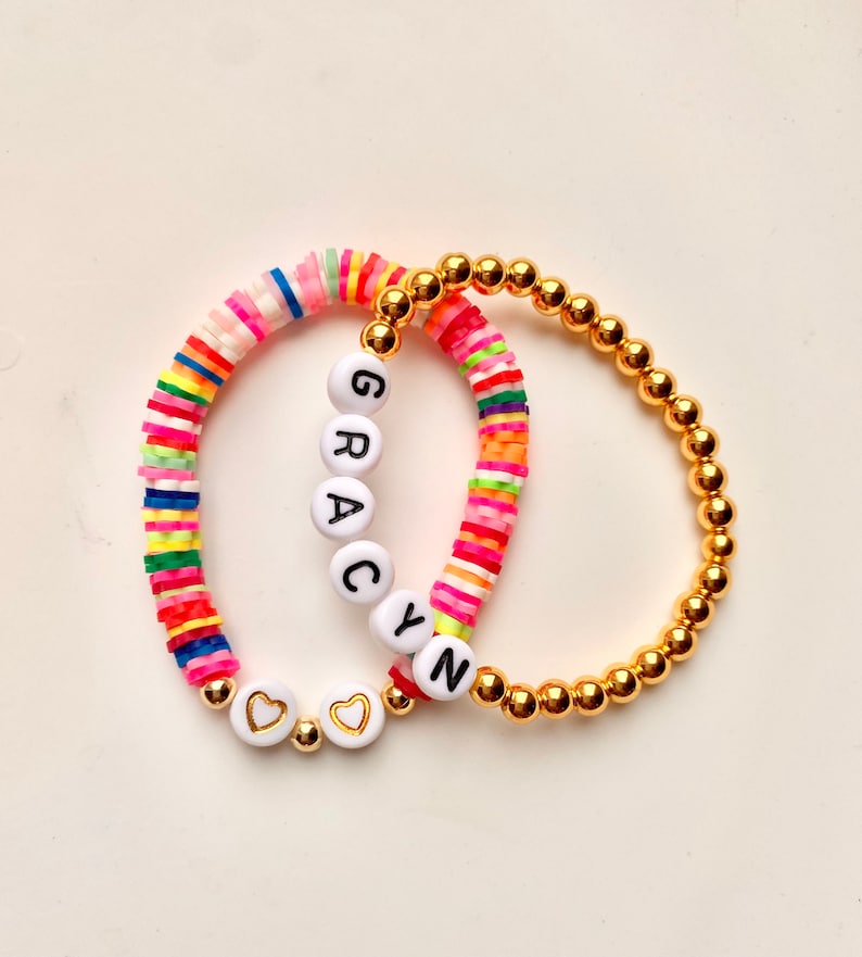 Toddler Jewelry Gift For Girls Kids Gold Beaded Bracelet Gold Letter Bracelet Kids Name Bracelet Personalized Name Bracelet