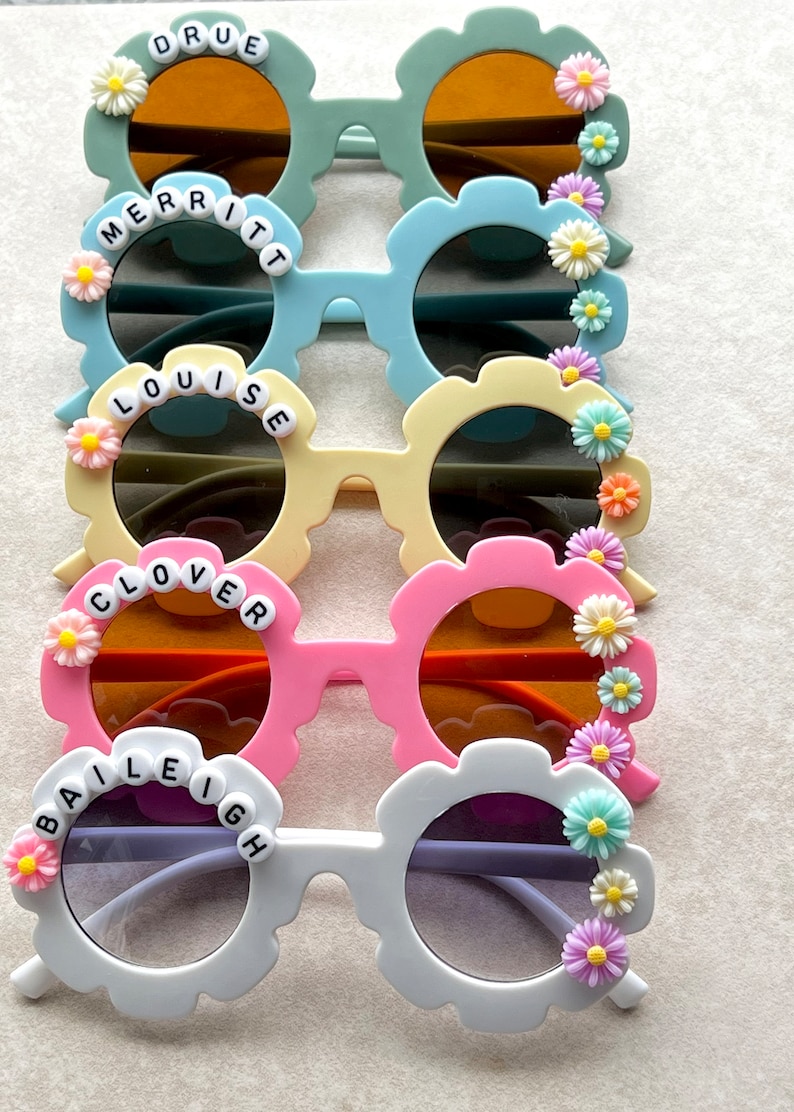 Colorful Flower Sunglasses For Kids, Neutral Sunglasses For Girls, Personalized Toddler Glasses, Daisy Kids Glasses, Custom Sunglasses