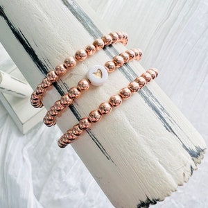 4mm Rose Gold Beaded Bracelets | Personalized  Bracelets | Heart Bracelets |Gift For Woman | Woman’s Jewelry