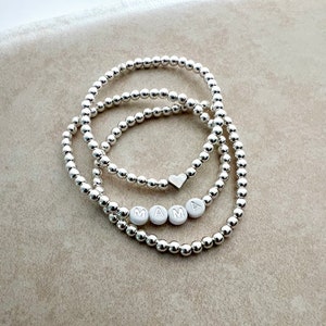 Personalized Silver Beaded Name Bracelet: Heart Charm Jewelry