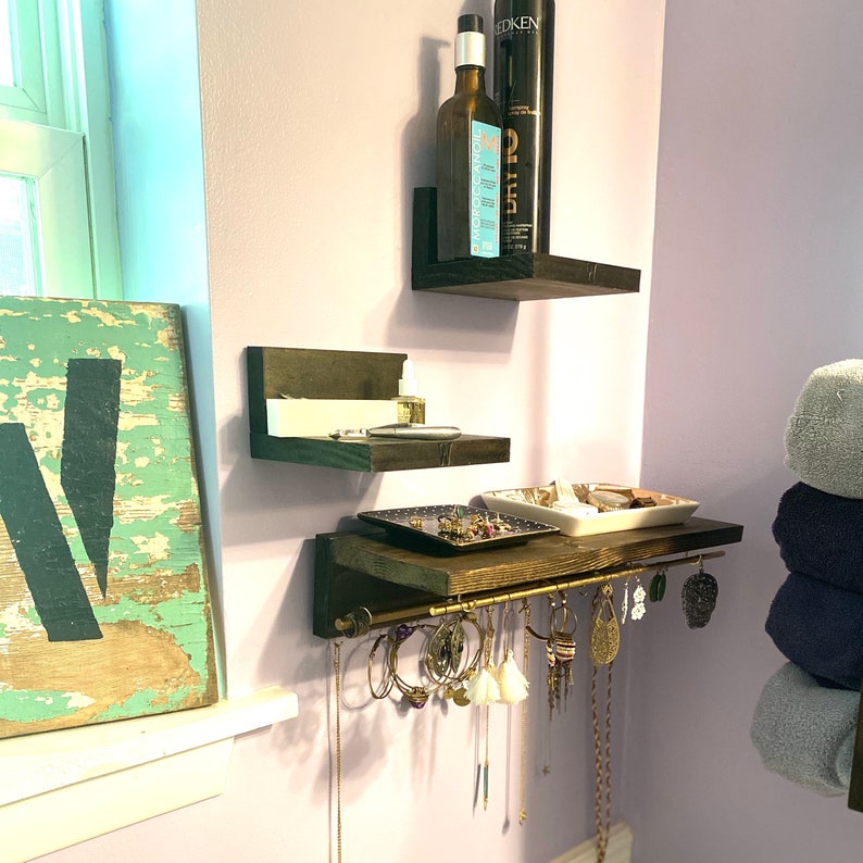 Custom Floating Wood Shelf Jewelry Holder Display 16 Etsy