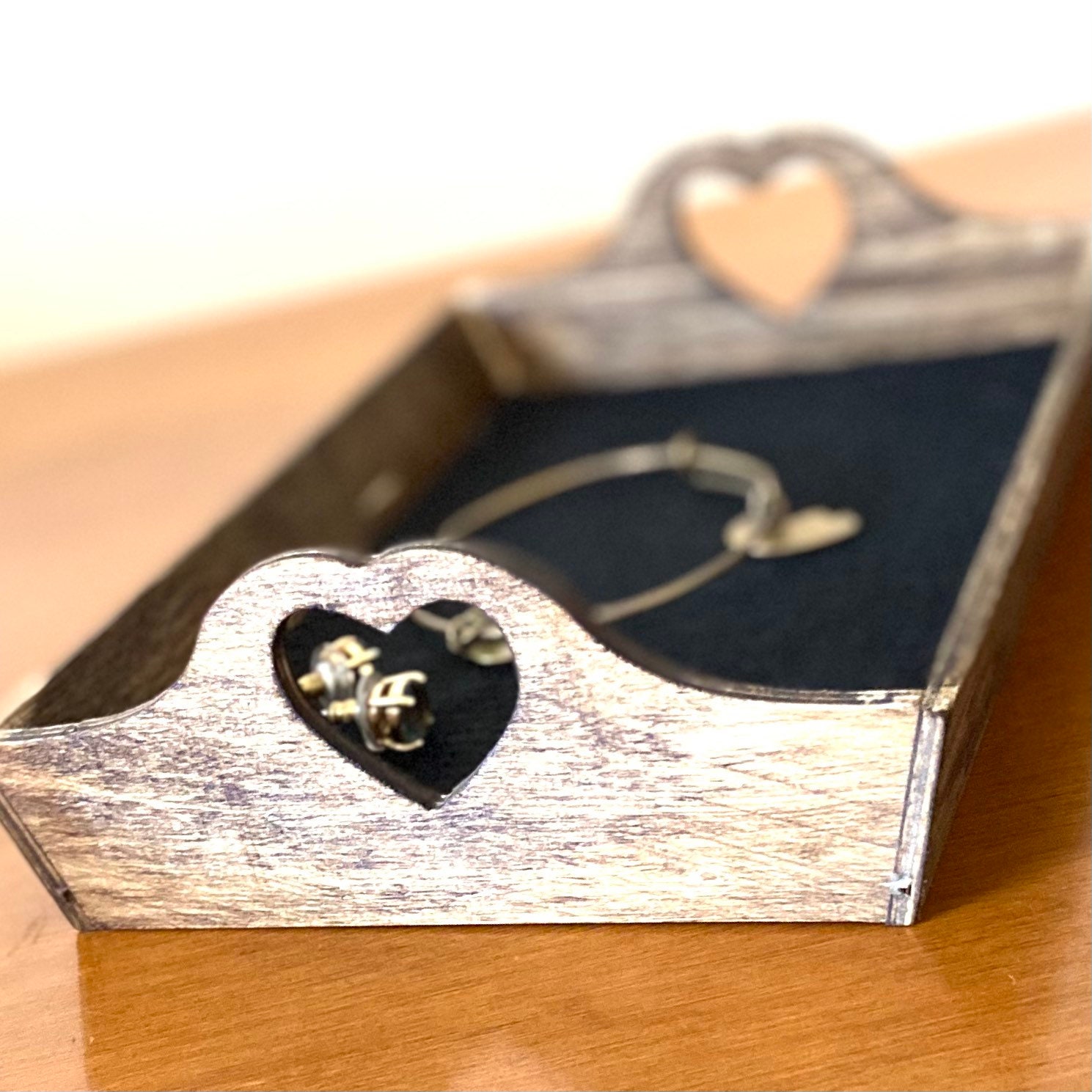 The Black Heart Tray Vanity Tray Wooden Perfume Flat Open Etsy UK