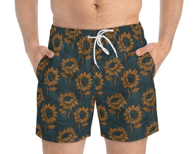 Sun Flower Patterned Swim Trunks