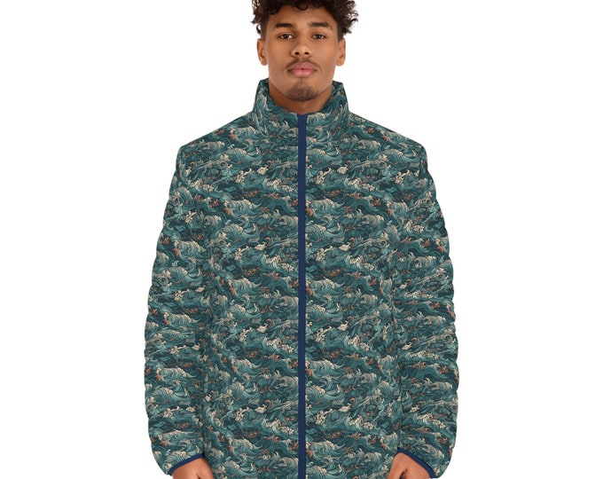 Curly Wave Patterned Men's Puffer Jacket