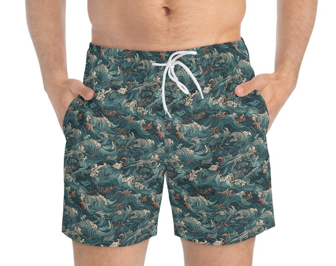 Curly Wave Patterned Swim Trunks