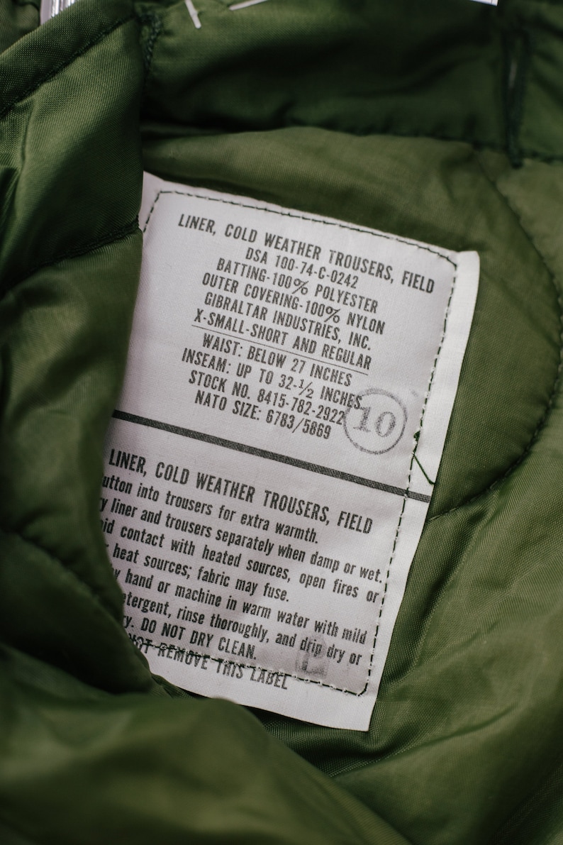 Vintage US Military M65 Quilted Liner Pants Etsy Canada