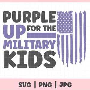 Month of the Military Child SVG PNG, Silhouette Cricut Military Child flag,  Purple Up For Military Kids