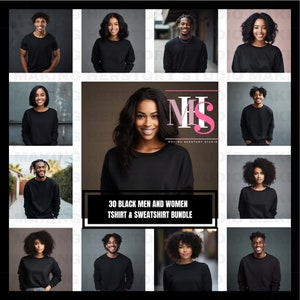Mockup tshirt black woman bundle mockup tshirt black man woman bundle sweatshirt bundle black tshirt sweatshirt bundle