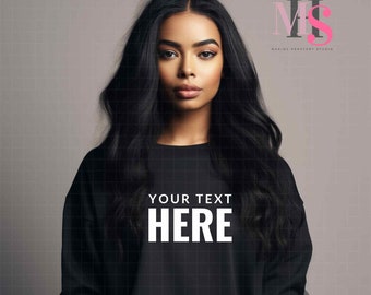 Black Sweatshirt Mockup | Gildan 18000 Sweatshirt Mockup Black Model Mockup | African American | Black Woman Mockup