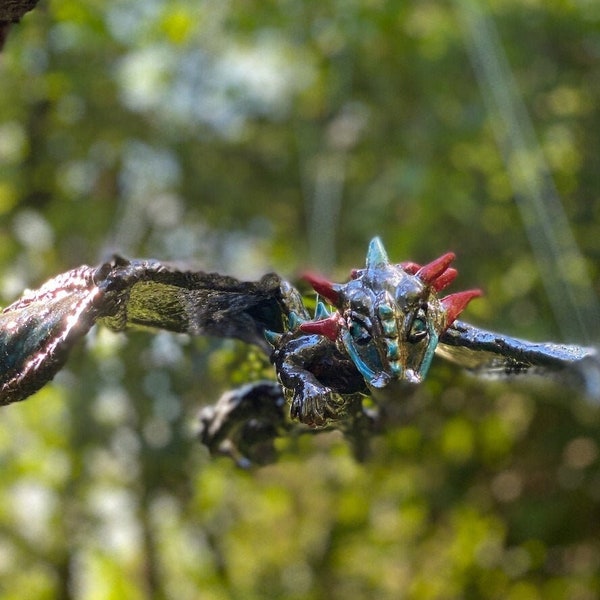 Flugdrache blau glasiert aus ton, Drachenliebhaber,