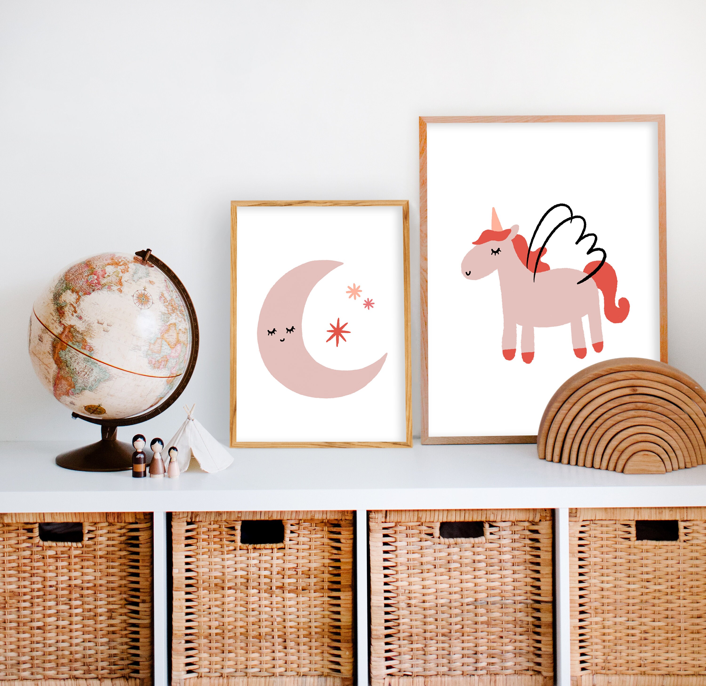 Moon Wall Art Nursery Decor Moon Print Nursery Art Girls Etsy