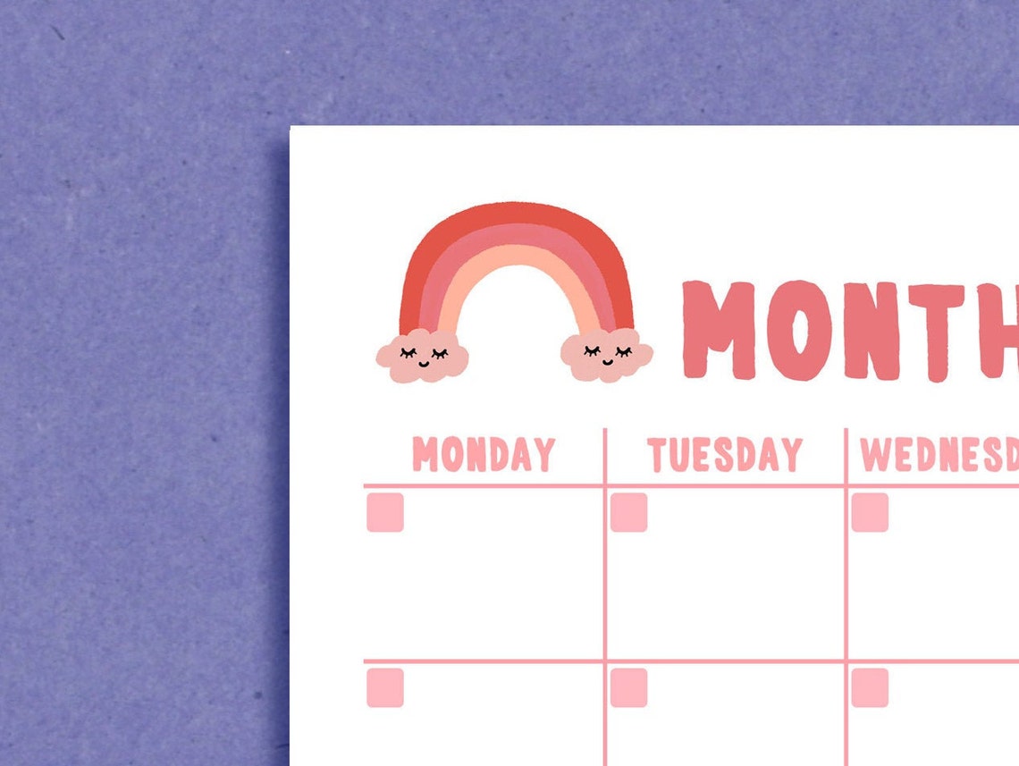Monthly Planner Printable Calendar Kids Calendar Digital | Etsy