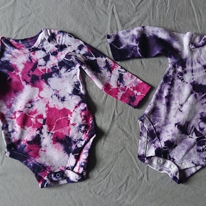 Naturally Dyed Baby Onesies Tie-dye Organic cotton Cochineal Logwood Long sleeved Boho baby Sustainable fashion image 1