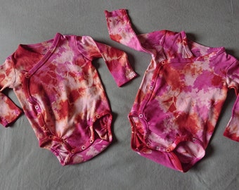 Naturally Dyed Baby Onesies | Organic cotton | Kimono style | Crossbody |  Cochineal + Madder | Boho baby | Tie-dye | Japanese