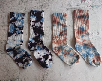 Naturally Dyed Ribbed Socks | Tie-dye | Botanical dyes | Indigo | Logwood | Avocado | Fashion socks | Hand-dyed | Colourful socks