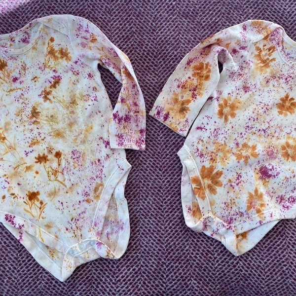 Eco-printed Floral Baby Onesie |  Organic cotton | Super soft | Bundle Dyed with fresh flowers | Botanical Dye | Natural Dye | Boho baby