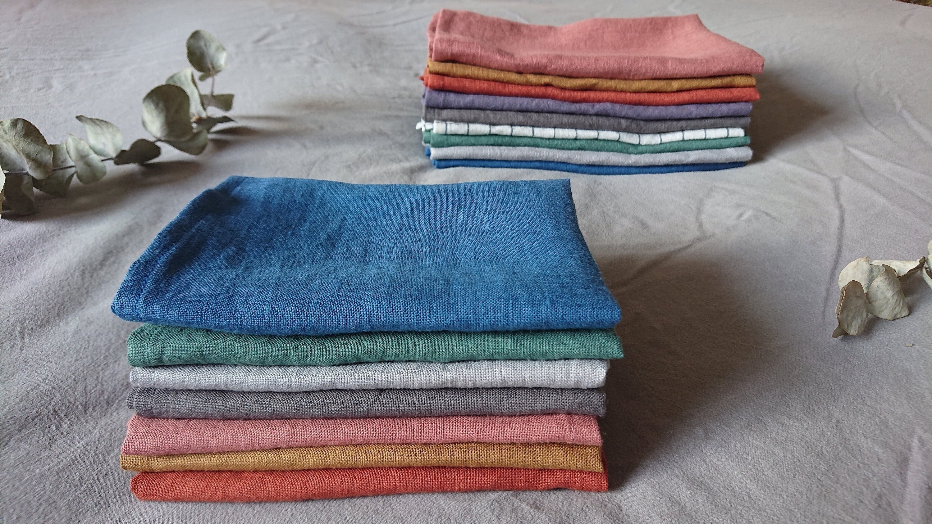 Serviettes en Lin | 8 Couleurs 2 Tailles 30 X 30cm et 46 46cm Linge de Table Minimale Éco| Naturelle