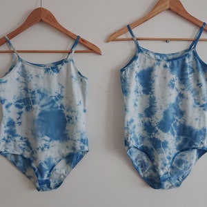 Light Indigo Scrunch-dyed Bodysuit | Cotton | Tie-dye | Shibori | Natural plant dye | Underwear | Top