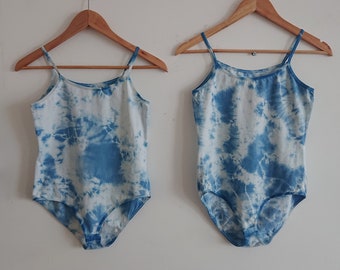 Light Indigo Scrunch-dyed Bodysuit | Cotton | Tie-dye | Shibori | Natural plant dye | Underwear | Top