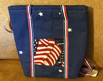 Dark blue Patriotic kids purse, double handles, two pockets