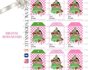 Roze en groen cadeaukaartje