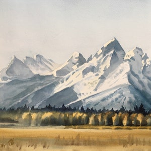 Tetons in Autumn Snow Matted Fine Art Print