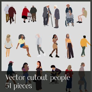 May include: A set of 51 vector cutout people in various poses and clothing styles. The people are all in a flat, cartoon style and are perfect for use in design projects.