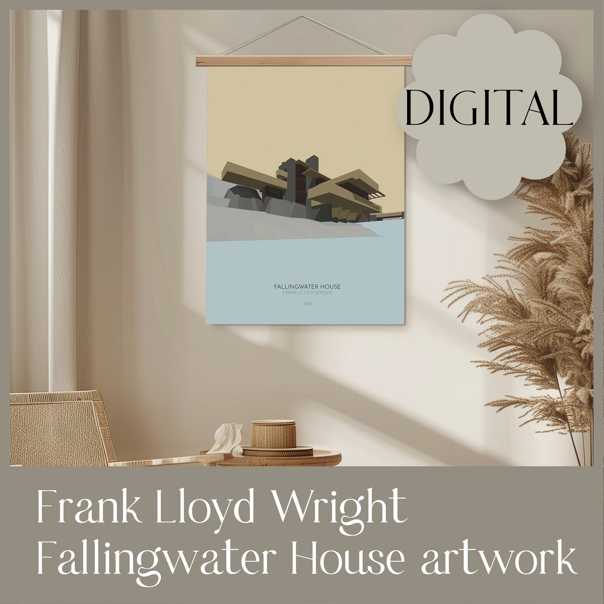 Fallingwater House Architecture Poster Frank Lloyd Wright Midcentury ...