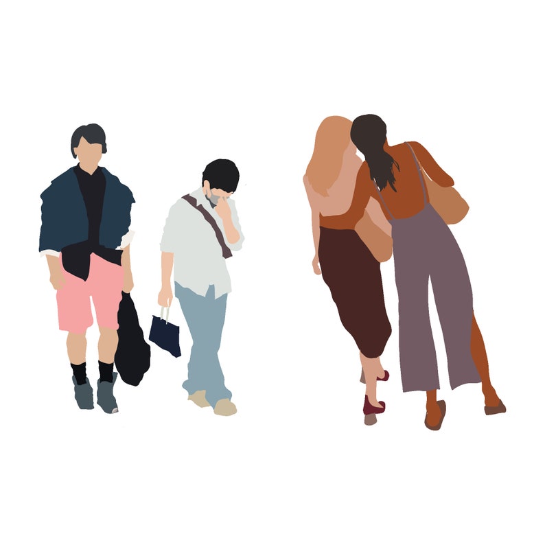 Flat vector cutout people 52 pieces, architecture illustration, diverse figures, transparent PNG image 4