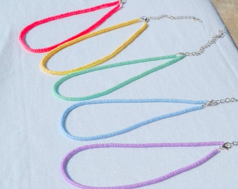 Mini Heishi Chokers | Clay Bead Choker | Beaded Choker Necklace | Pink Turquoise Blue Purple Yellow |