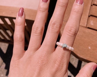 Turquoise Pearl Gemstone Ring | Pearl Rings | Beaded Jewelry | Pearl Jewelry | Beaded Rings |