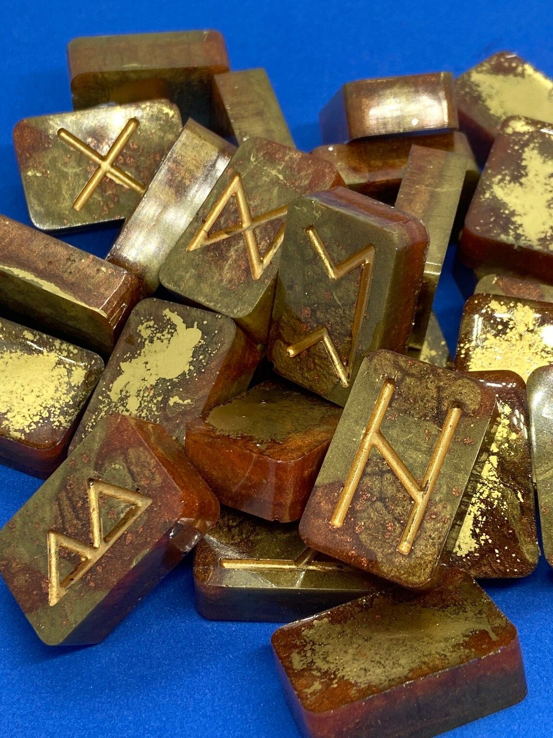 Runes Rune Stones Gold Bronze Brown Handmade Resin Etsy