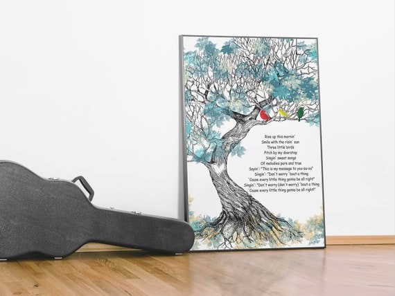 Bob Marley Three Little Birds Lyrics Song Poster Bob Marley Etsy