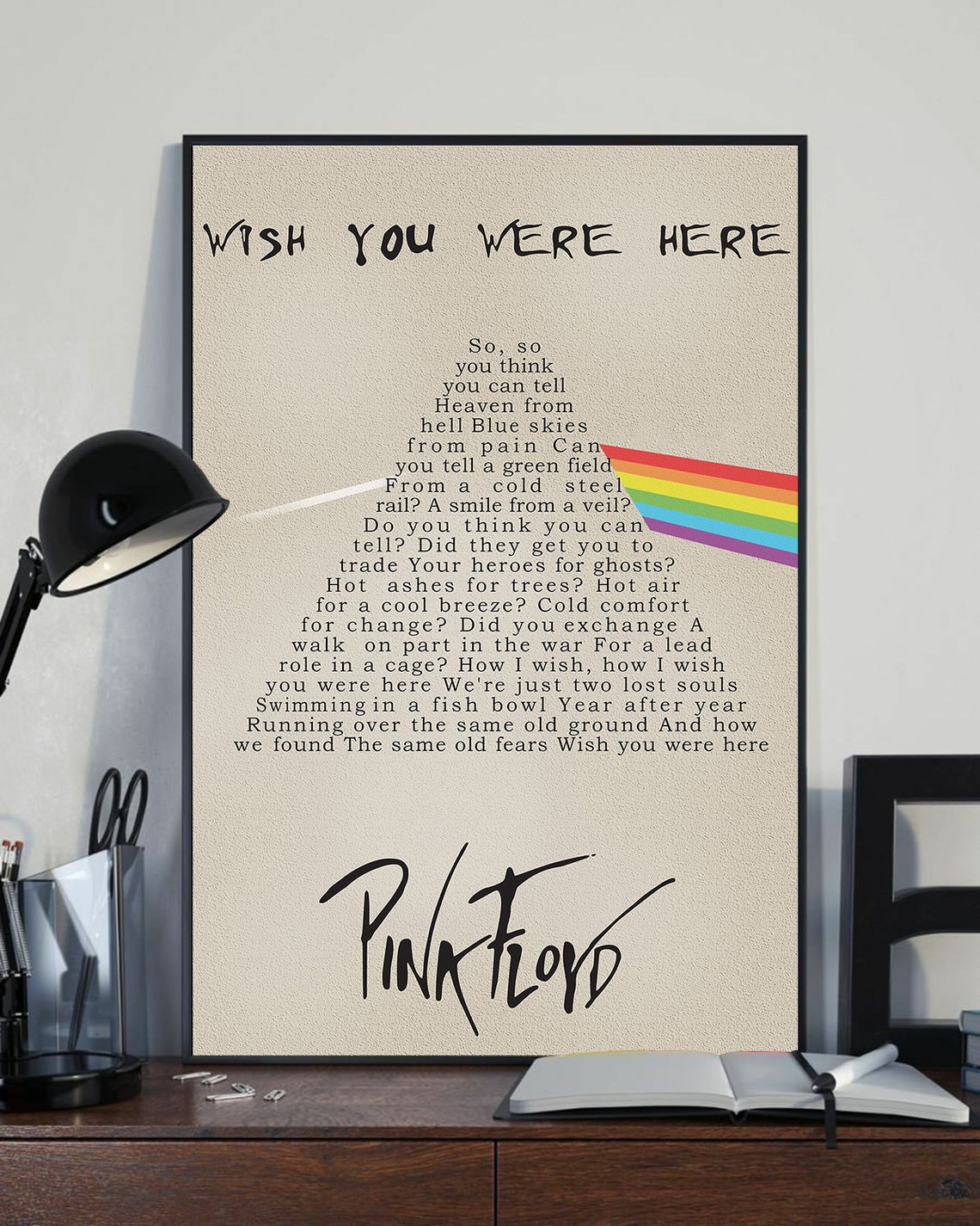 Pink Floyd Wish You Were Here Lyrics Poster Pink Floyd Wish Etsy