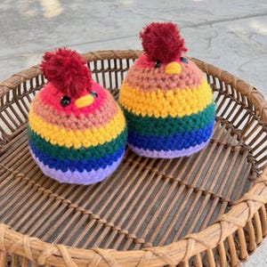 Rainbow plush handmade crochet chicken