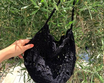 RTS crochet market bag, beach bag, reusable cotton tote bag (handmade and ready to ship)