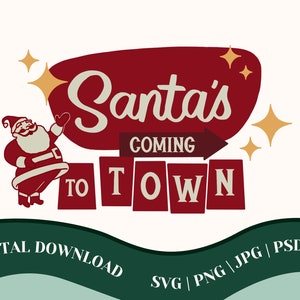 Weihnachtsmann kommt in die Stadt SVG, Retro Weihnachtsmann Clip Art, Weihnachtsmann kommt in die Stadt, Vintage Weihnachten Santa digitaler Download