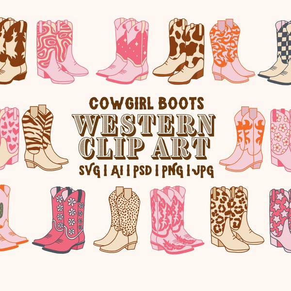 Western Cowboy Boots SVG - Digital Cut Files Clip Art - Cowboy Boots Digital Bundle - Boho Retro Western Howdy Aesthetic SVG