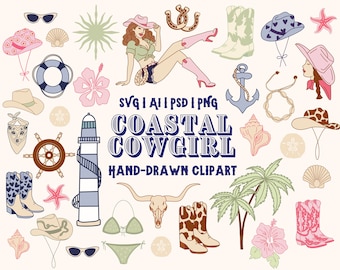Kustnära cowgirl clipart SVG | Digitala filer för västra stranden