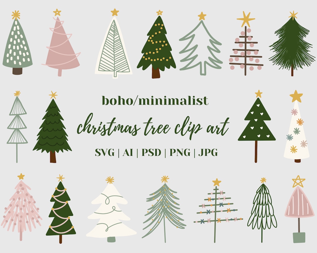 Minimalist Boho Hand-drawn Christmas Tree SVG Modern Boho Christmas Tree Clip Art Hand Drawn