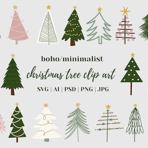 Minimalist Boho Hand-Drawn Christmas Tree SVG | Modern Boho Christmas Tree Clip Art | Hand Drawn Holiday Cutting Files for Crafting