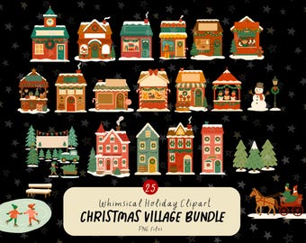Christmas Village Clipart Bundle | Festive Winter Town PNG (Digital Download)