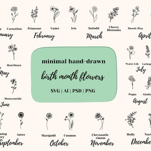 Birth Flowers SVG Bundle | Handdrawn Floral Clip Art | Birth Month Flower Vectors for Cricut Cut Files