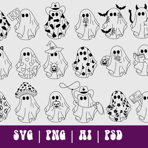 Cute Ghost SVG Bundle | Retro Halloween Ghosts Hand Drawn Clipart | Boo SVG Cute Spooky Halloween Cutfiles | Funny Ghosts for Spooky Season